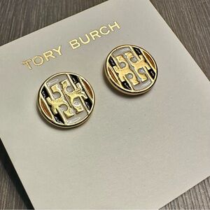 New Tory Burch Icon Circle-Stud Earrings gold-tone finish & multi-color Enamel